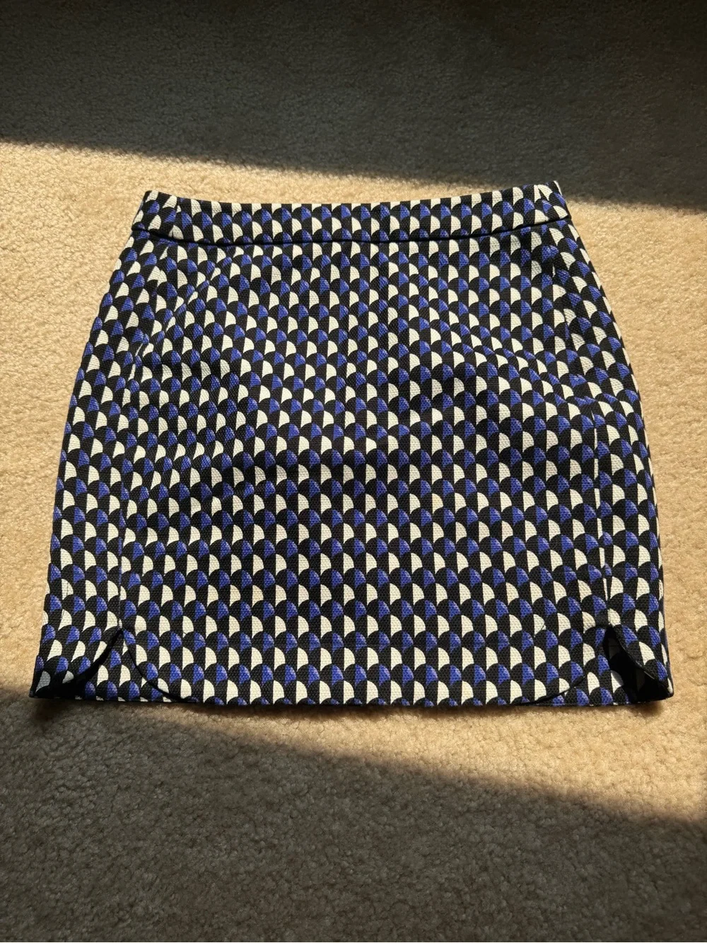 J. Crew Black, Blue and White Geometric Mini Skirt